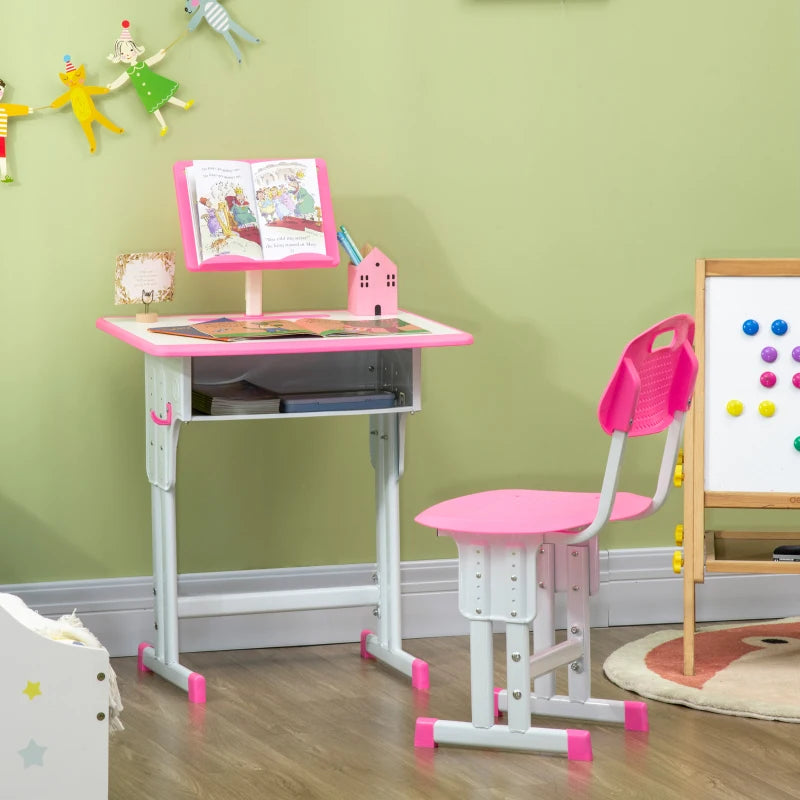 HOMCOM Kids Adjustable Desk and Chair Set- Pink