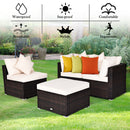 4 Pieces Outdoor Rattan  Conversation Set with Removable Cushions and Pillows-White