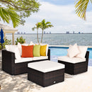 4 Pieces Outdoor Rattan  Conversation Set with Removable Cushions and Pillows-White