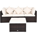 4 Pieces Outdoor Rattan  Conversation Set with Removable Cushions and Pillows-White