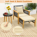 Wicker Woven Chair Set with Coffee Table and 2 Ottomans-Brown
