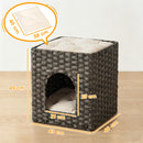 PawHut 2-Tier Wicker Cat House, Rattan Cat Bed with Washable Cushions