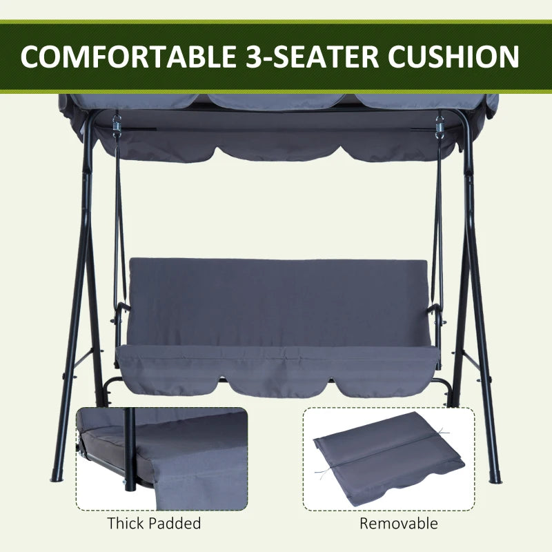 Outsunny  Metal Swing Chair 3-Seater - Grey