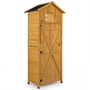Wood Garden Storage Shed Outdoor Storage Cabinet With Lockable Barn Door-Yellow