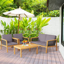 4-Piece Patio Acacia Wood Furniture Set with Removable Cushions-Grey
