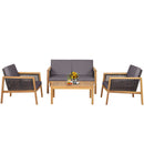 4-Piece Patio Acacia Wood Furniture Set with Removable Cushions-Grey