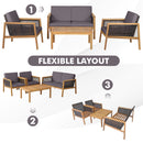 4-Piece Patio Acacia Wood Furniture Set with Removable Cushions-Grey
