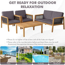 4-Piece Patio Acacia Wood Furniture Set with Removable Cushions-Grey