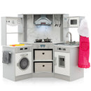 Wooden Kids Play Kitchen Corner with Lights and Water Circulation System-Grey