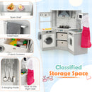 Wooden Kids Play Kitchen Corner with Lights and Water Circulation System-Grey