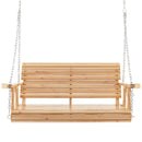 149cm Wooden Porch Swing With Cup Holders Outdoor Hanging Bench