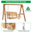 149cm Wooden Porch Swing With Cup Holders Outdoor Hanging Bench