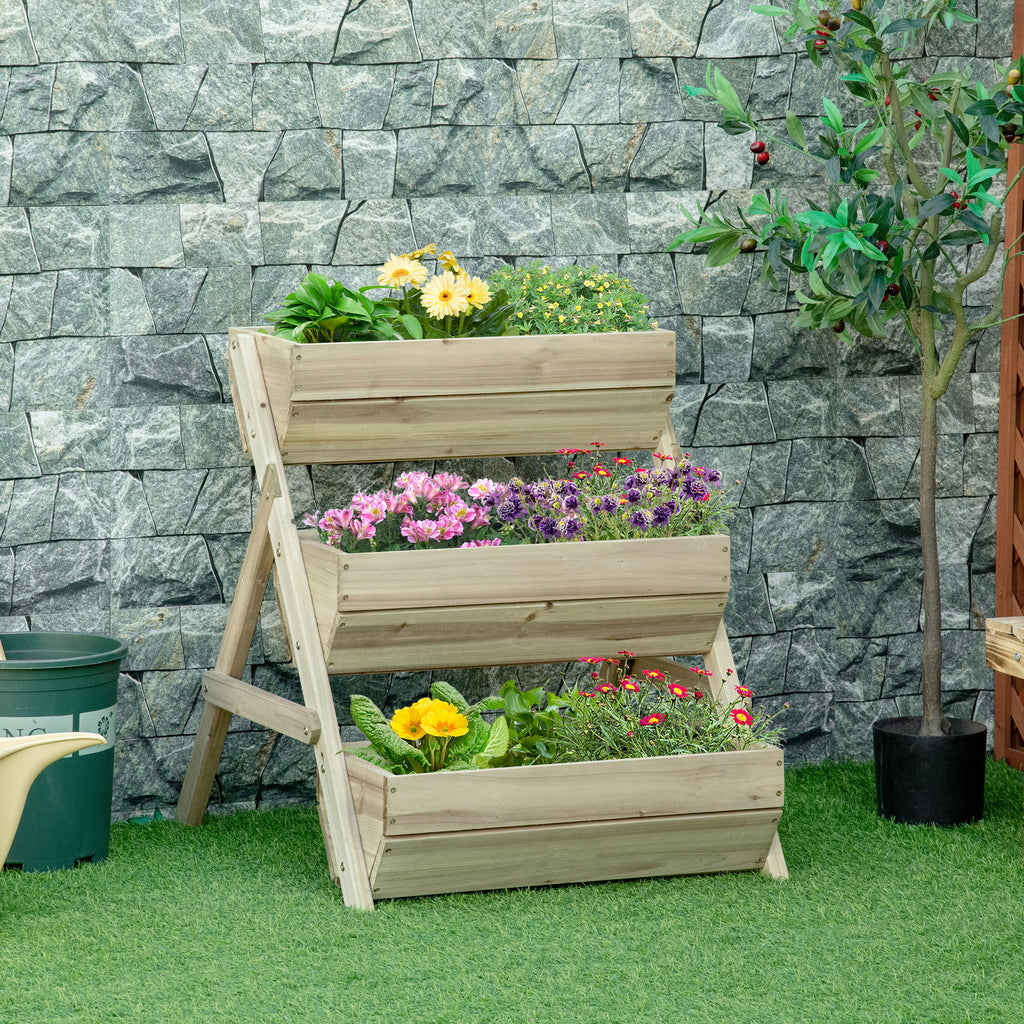 Container Planter Box Outsunny 3 Tier Raised Garden Bed Wooden Elevated Planter Box Kit, Gre