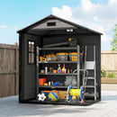 Outsunny Garden Shed 6'x4.5' Plastic Tool Storage House W/ Lockable Double Doors
