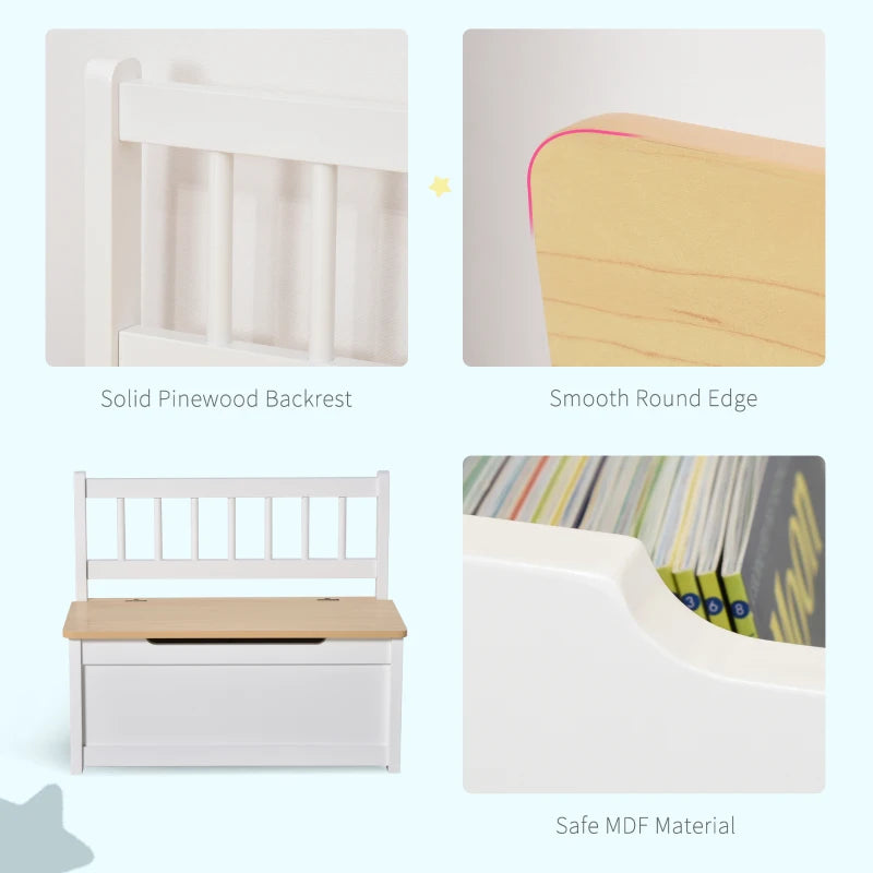 HOMCOM 2 In 1 Wooden Toy Box Seat Storage Bench White