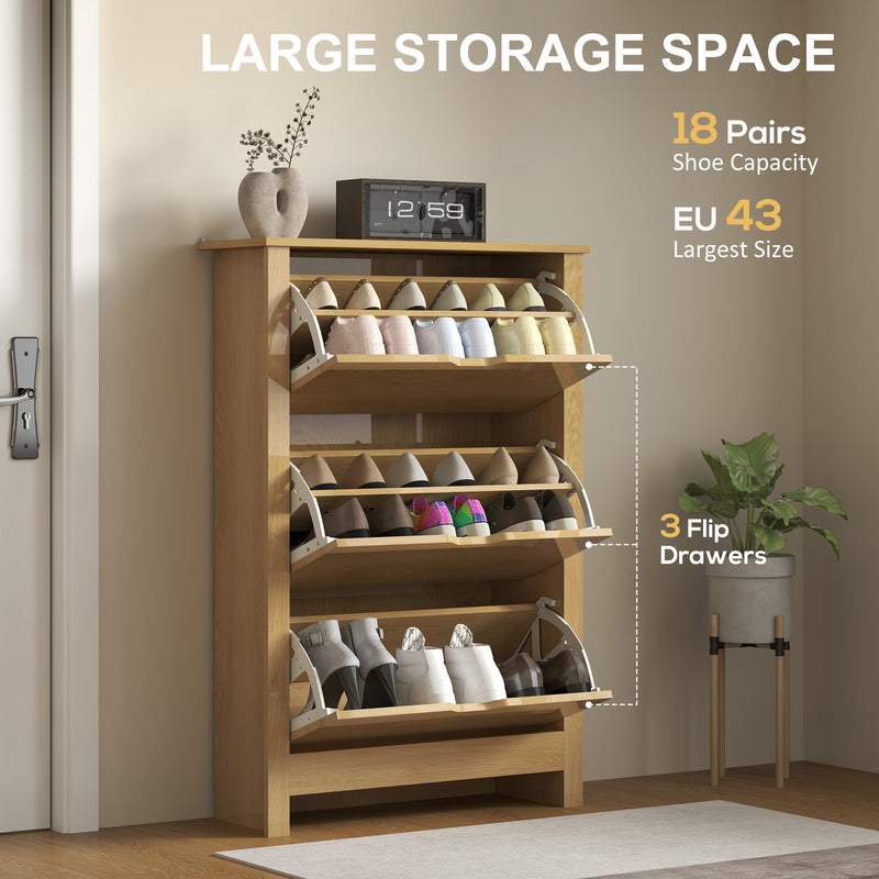 HOMCOM 18-Shoe Storage Cabinet 6 Shelves 3 Drawers Tabletop