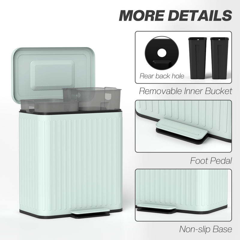 HOMCOM 2 X 20L Double Rubbish Bin, Pedal Bin With Soft-Close Lid