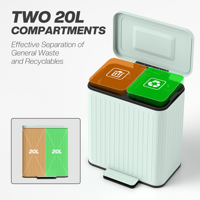 HOMCOM 2 X 20L Double Rubbish Bin, Pedal Bin With Soft-Close Lid