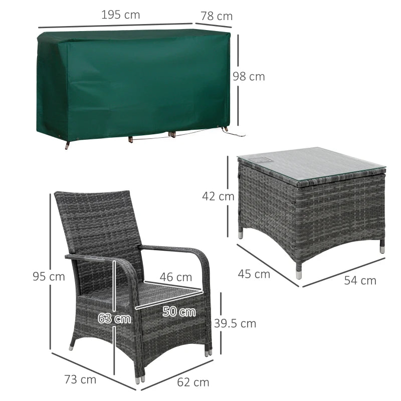 Outsunny Rattan 2 Seater Table & Chair Set - Grey