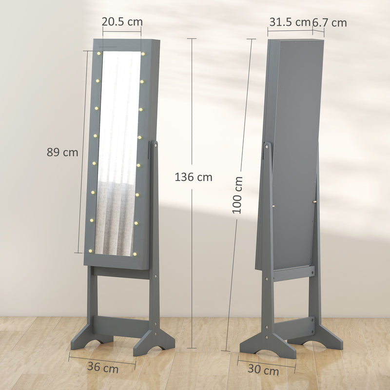 HOMCOM Freestanding LED Mirrored Jewelry Cabinet