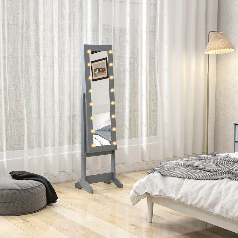 HOMCOM Freestanding LED Mirrored Jewelry Cabinet