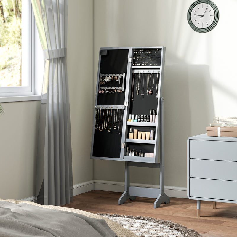 HOMCOM Freestanding LED Mirrored Jewelry Cabinet