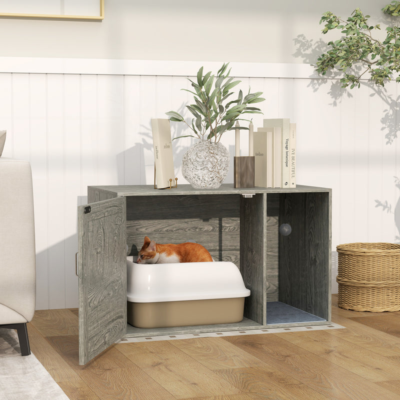 PawHut Boho Style Cat Litter Box Enclosure with Rattan Door, Scratching Mat