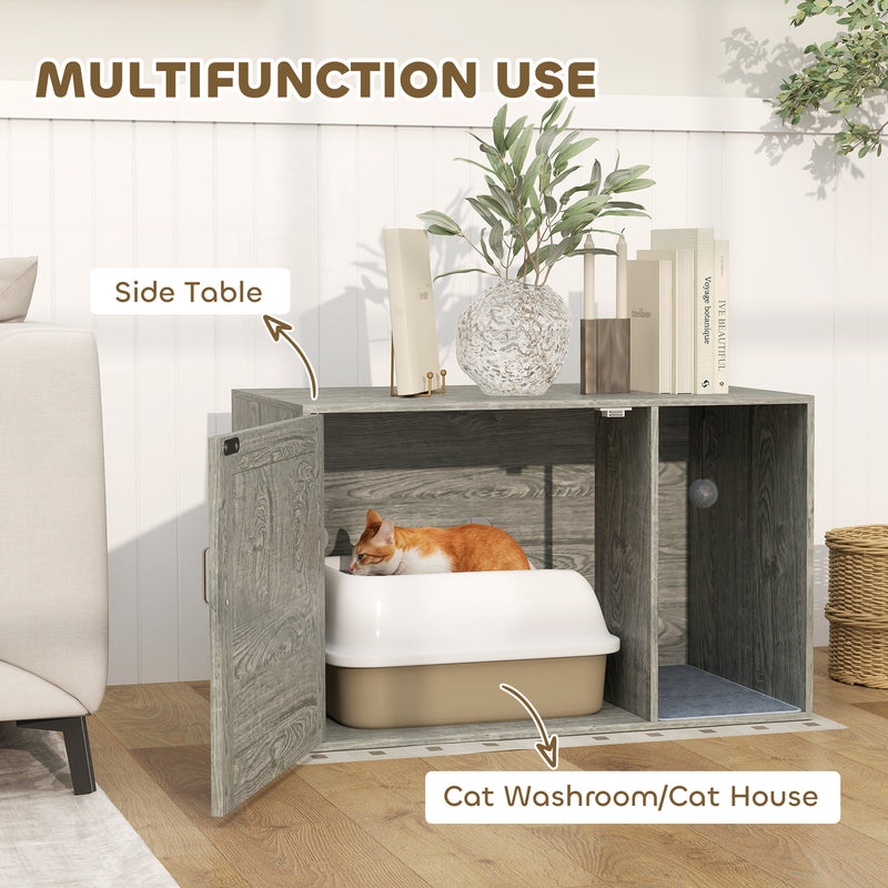 PawHut Boho Style Cat Litter Box Enclosure with Rattan Door, Scratching Mat