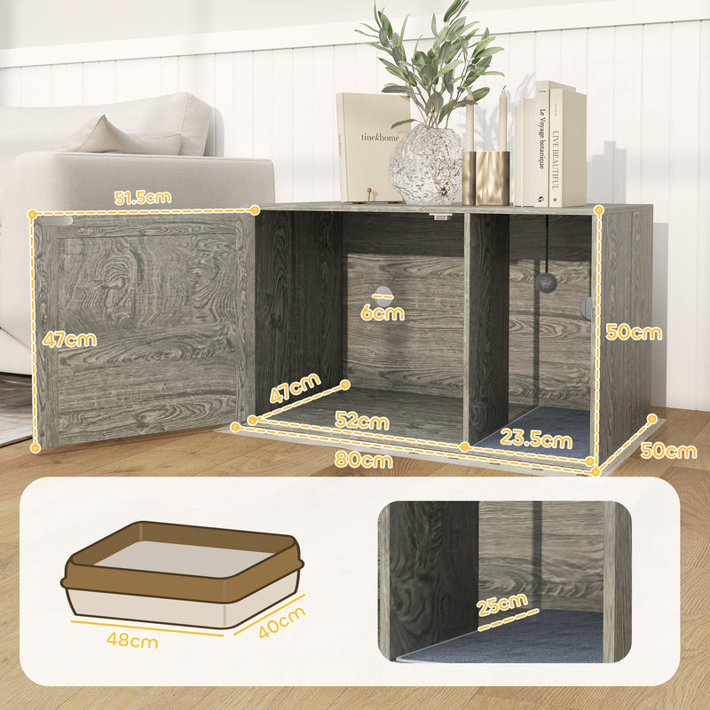 PawHut Boho Style Cat Litter Box Enclosure with Rattan Door, Scratching Mat