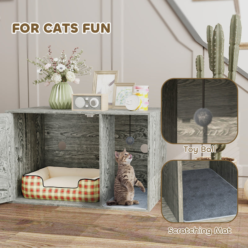 PawHut Boho Style Cat Litter Box Enclosure with Rattan Door, Scratching Mat
