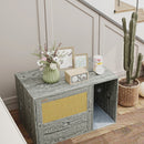 PawHut Boho Style Cat Litter Box Enclosure With Rattan Door, Scratching Mat