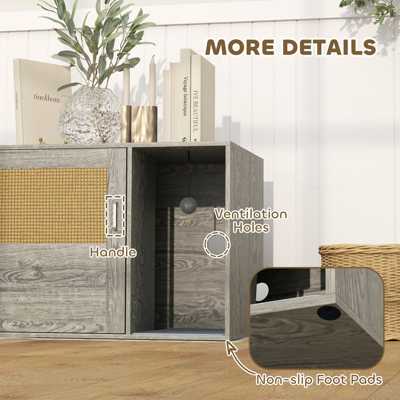 PawHut Boho Style Cat Litter Box Enclosure with Rattan Door, Scratching Mat