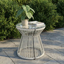 Outsunny Rattan End Table, Round Hollow Drum Design Side Table, Light Grey