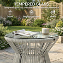 Outsunny Rattan End Table, Round Hollow Drum Design Side Table, Light Grey