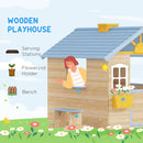 Outsunny Wooden Kids Playhouse W/ Door, Windows, Bench, For 3-7 Years Blue