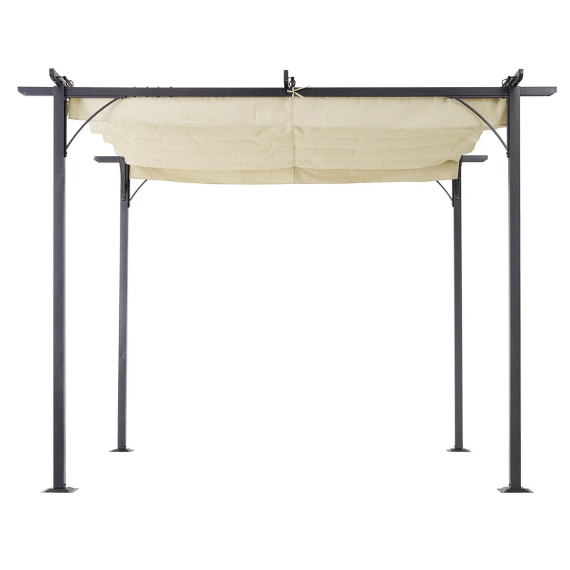 Outsunny Outdoor Metal Pergola with Retractable Awning Canopy 3x3m - Beige