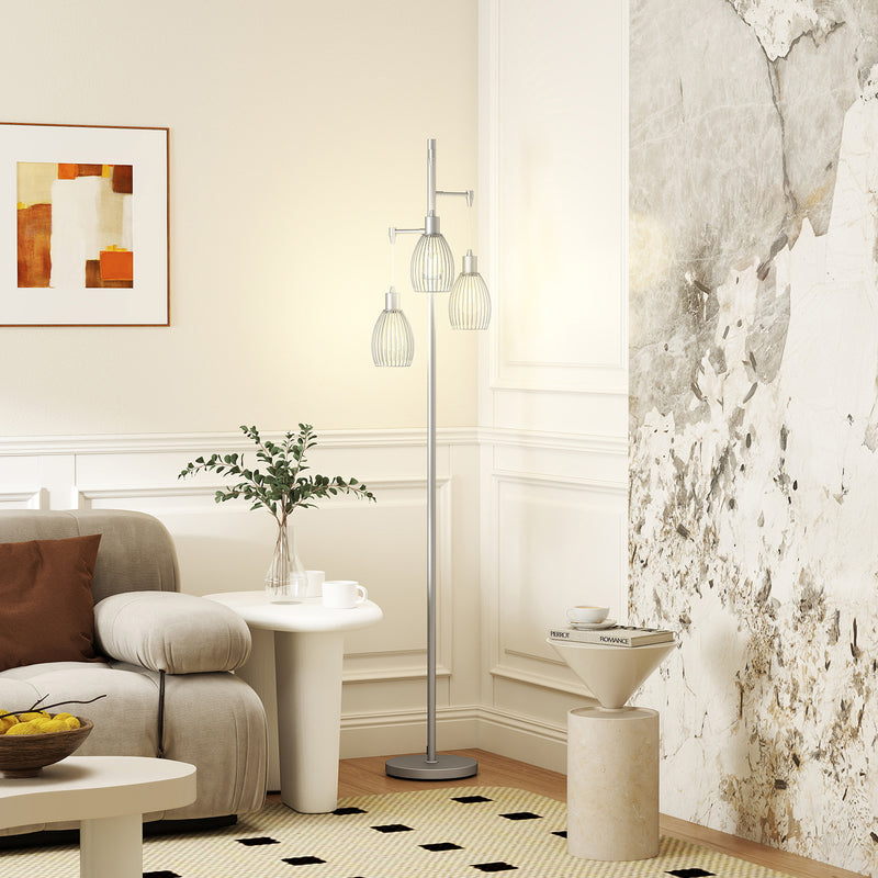 HOMCOM Industrial 3-Light Floor Lamp Dimmable Standing Lamp