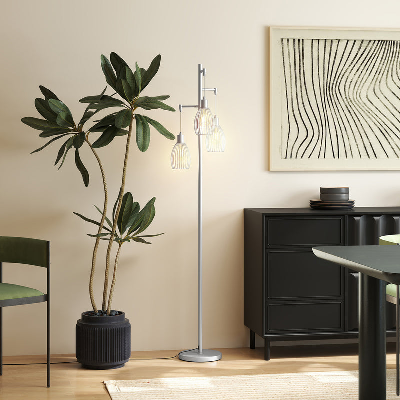 HOMCOM Industrial 3-Light Floor Lamp Dimmable Standing Lamp