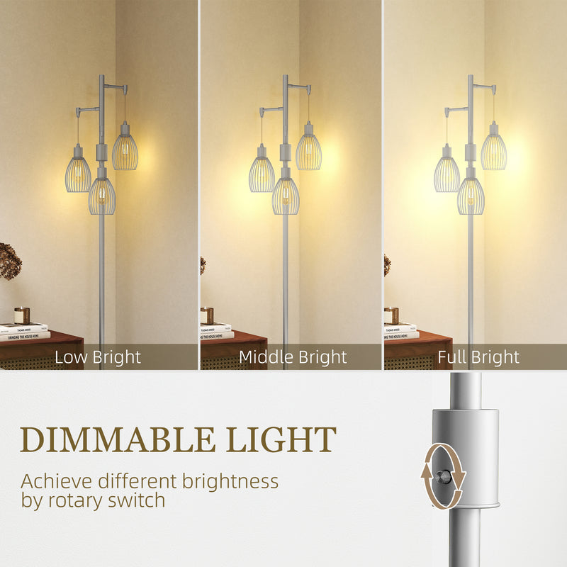 HOMCOM Industrial 3-Light Floor Lamp Dimmable Standing Lamp
