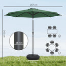 Outsunny 2.7 m Garden Parasol Umbrella with Cross Base, Sandbag, Green