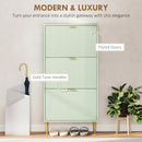 HOMCOM Slim Shoe Storage Cabinet with 3 Flip Drawers for Hallway, Light Green