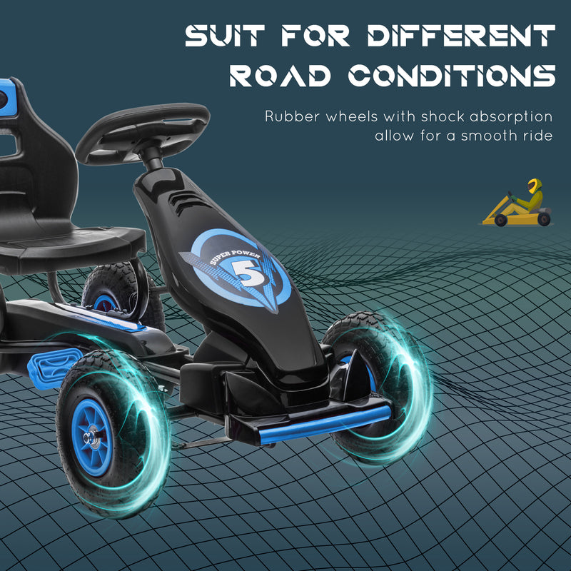 HOMCOM Children Pedal Go Kart w/ Adjustable Seat, Rubber Wheels, Brake, Blue