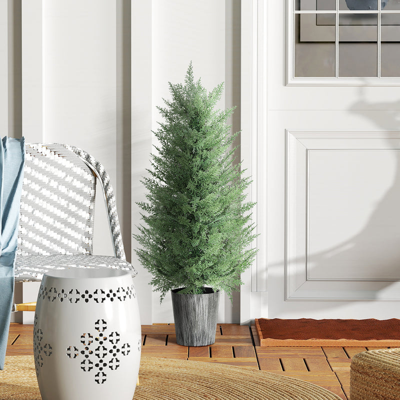 HOMCOM Set of 2 Artificial Cypress Trees with PE Leaves for Indoor Outdoor
