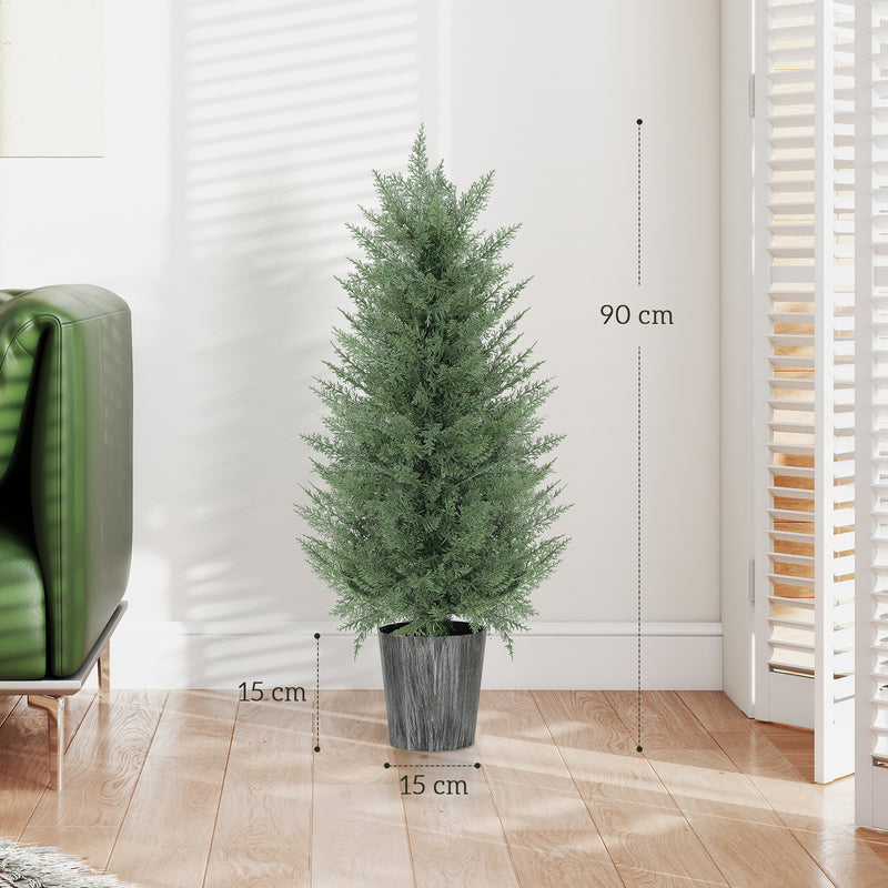 HOMCOM Set of 2 Artificial Cypress Trees with PE Leaves for Indoor Outdoor