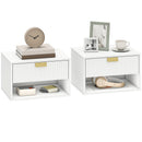 HOMCOM Floating Bedside Tables Set Of 2 With Fluted Drawer Open Shelf White