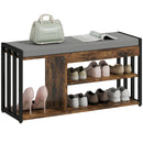 HOMCOM Upholstered Entryway Shoe Bench with Storage Shelves, Rustic Brown