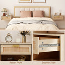 HOMCOM Floating Bedside Tables Set of 2, Boho Nightstands with Rattan Drawer