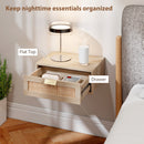 HOMCOM Floating Bedside Tables Set of 2, Boho Nightstands with Rattan Drawer