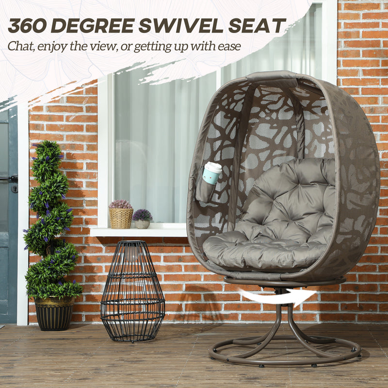 Outsunny Foldable Egg Chair with Cushions, Indoor Outdoor Swivel Lounger, Sand