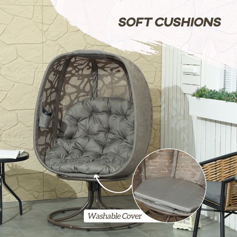 Outsunny Foldable Egg Chair with Cushions, Indoor Outdoor Swivel Lounger, Sand